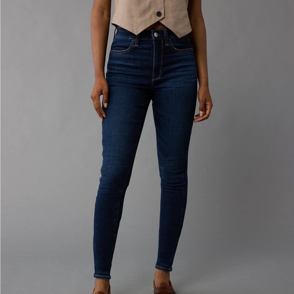 American Eagle Outfitters Dark Blue Skinny Jeans | Super Hi-Rise Jegging